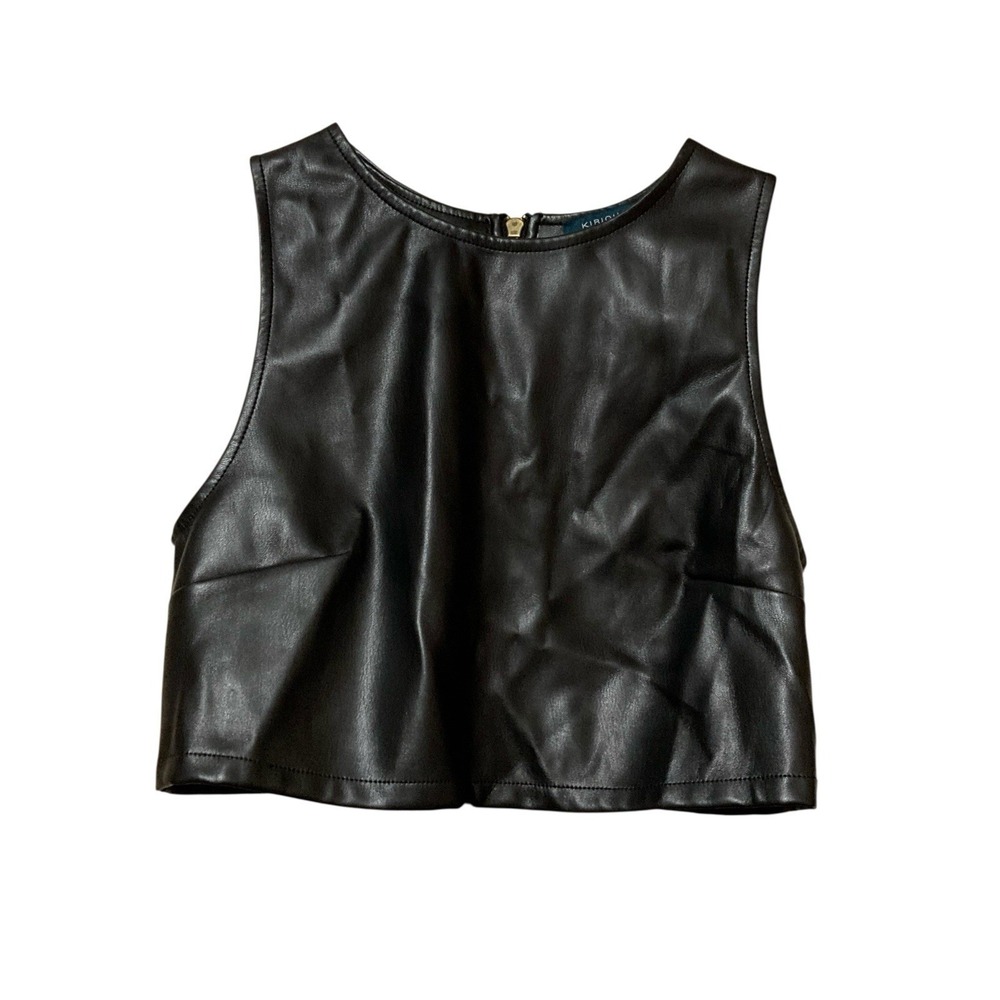 Kirious Crop Top Womens Large Faux Leather Cropped Zip Up Back